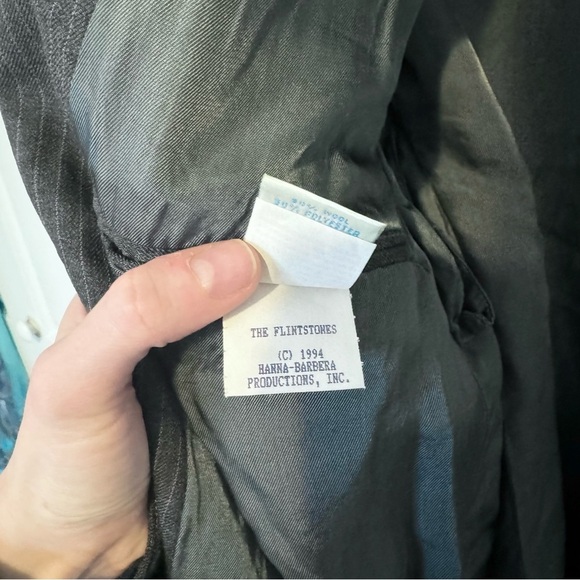 Vintage RARE 1994 TOO CUTE pinstripe Flintstones embroidered Oversized blazer - Picture 7 of 10